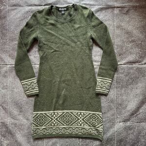 Women's Sherpa Sadie Merino Alpaca Wool Blend Green Ivory Sweater Dress Sz XS